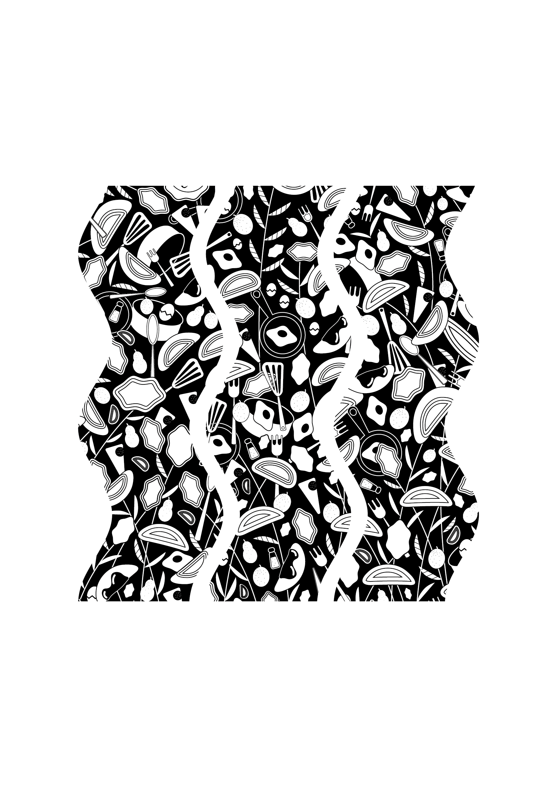 皿の花のイラスト・モノクロ